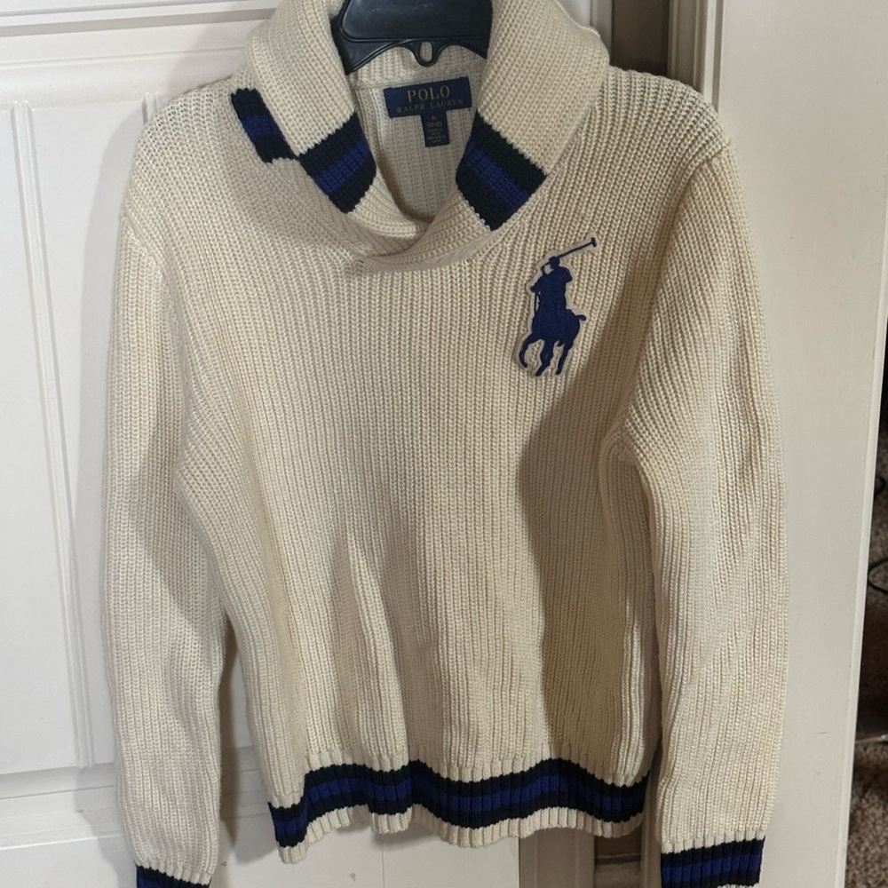 Polo by Ralph Lauren Turtleneck Sweater in Cream and Blue